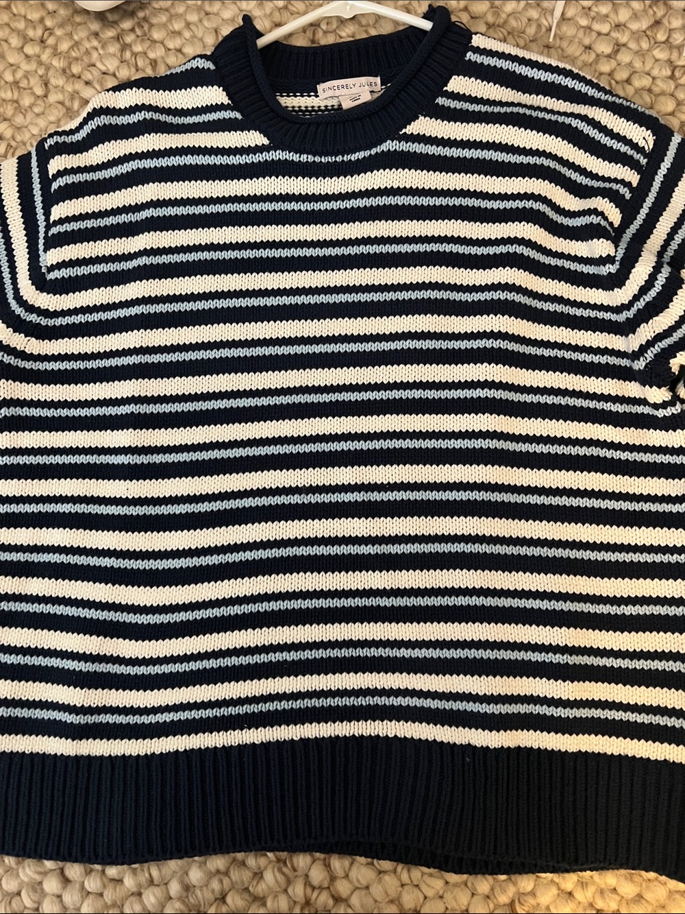 Sincerly Jules Women’s Navy & Cream Striped Crewneck Sweater